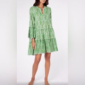 Juliet Dunn Green Printed Tiered Mini Dress size 2 London/US L